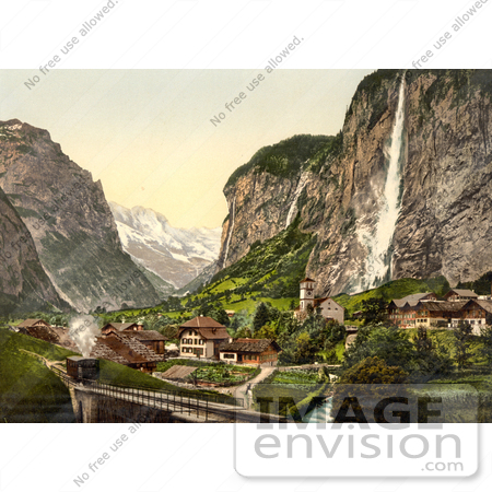#17941 Picture of Staubbach Waterfalls Over Lauterbrunnen Valley, Switzerland by JVPD