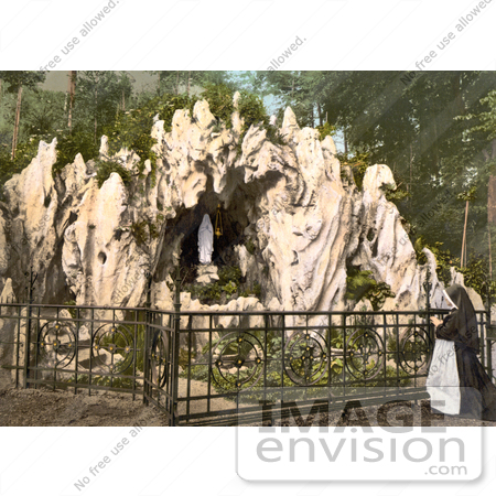 #17958 Picture of a Nun at Lourdes Grotto at the Nunnery of Ingenbohl, Switzerland by JVPD