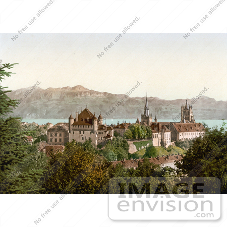 #17966 Picture of the City of Lausanne on Geneva Lake With a View of the French Alps Mountains, Switzerland by JVPD