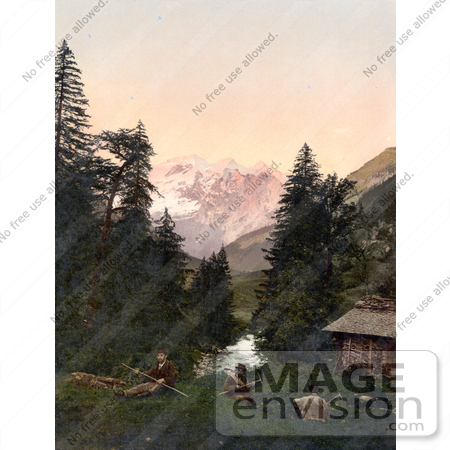 #17967 Picture of Men Using Pickaxes in the Swiss Alps, Switzerland by JVPD