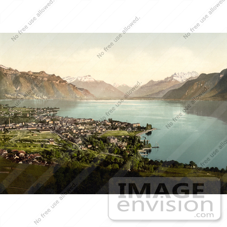 #17979 Picture of  the Village of Vevey, Switzerland on Geneva Lake by JVPD