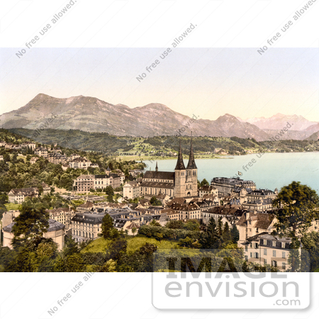 #18015 Picture of the City of Lucerne on Lake Lauerz With Rigi Mountain in the Background, Switzerland by JVPD