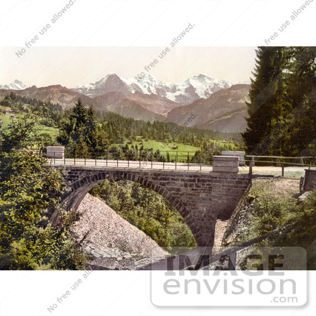 #18052 Picture of the Bridge at Saint Beatenberg With Mountains Eiger, Monch and Jungfrau, Switzerland by JVPD