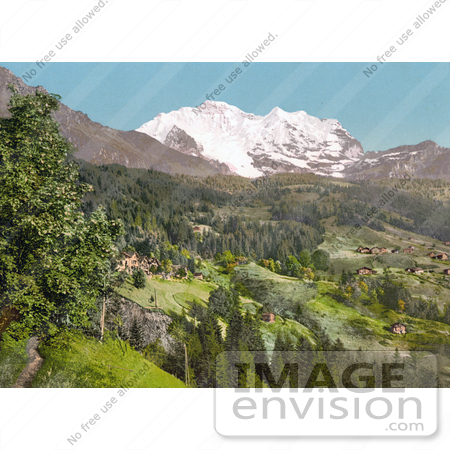 #18066 Picture of the Village of Wengen, Pension Lauerner and Jungfrau Mountain, Bernese Oberland, Switzerland by JVPD