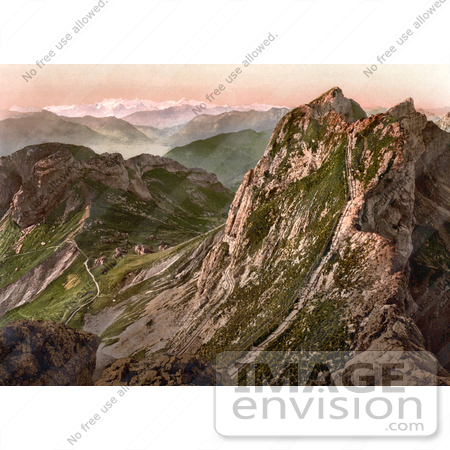 #18078 Picture of the Steep Tomlishorn Path in the Oberland Alps, View of Pilatus Mountain, Switzerland by JVPD