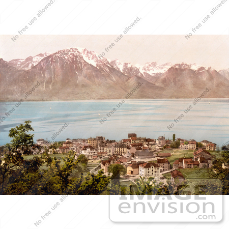 #18158 Photo of the Village of Montreux and the Savoy Mountains on Geneva Lake, Switzerland by JVPD