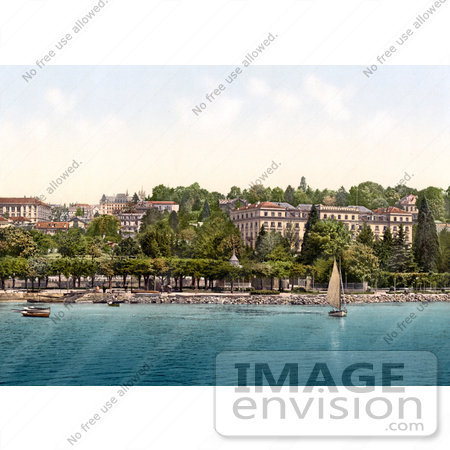 #18162 Photo of a Sailboat on Geneva Lake Near Hotel Beaurivage in Ouchy, Switzerland by JVPD