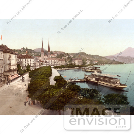 #18180 Photo of a Steamboat Along the Promenade, Lucerne, Switzerland by JVPD