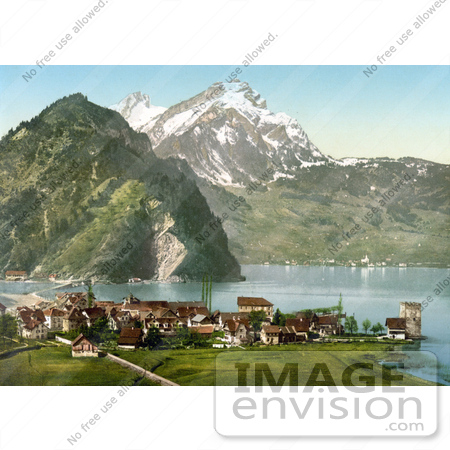 #18205 Photo of the Village of Stanstaad on Lake Lucerne With a View of Pilatus Mountain, Switzerland by JVPD
