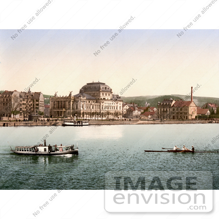 #18226 Photo of Boats on the Utoquay Near the Schauspielhaus Zurich Theatre in Zurich, Switzerland by JVPD
