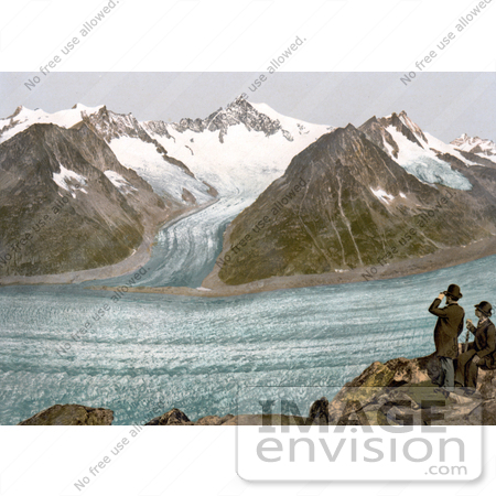 #18261 Photo of Two Men Viewing a Glacier, Aletschhorn, Switzerland by JVPD