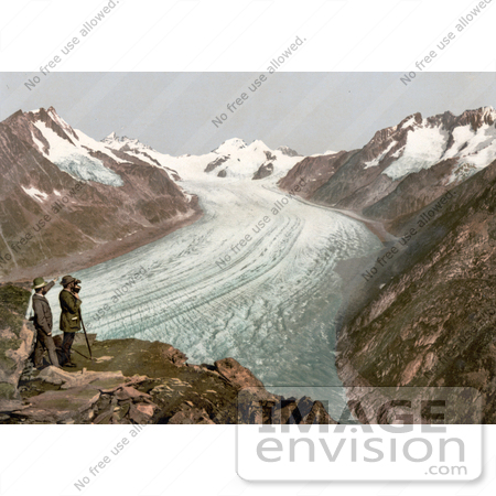 #18265 Photo of Men Viewing Grand Aletsch Glacier, Switzerland by JVPD