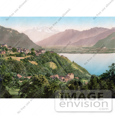 #18269 Photo of Dents du Midi and the Village of Glion on Geneva Lake, Switzerland by JVPD