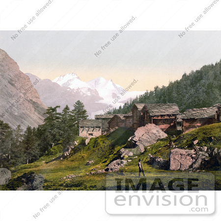 #18345 Photo of Chalet Buildings, Staffel Alp and Rimpfischhorn, Valais, Switzerland by JVPD