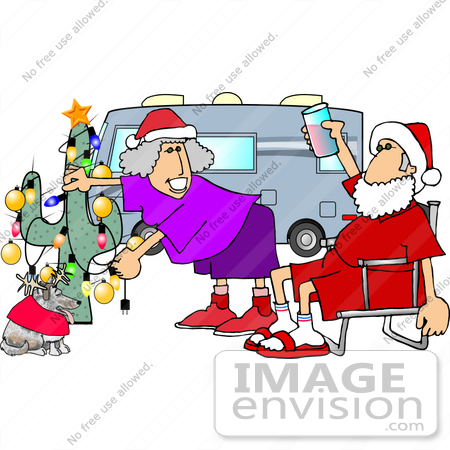 #18360 Retired Couple and Their Dog Celebrating Christmas in the Desert, Beside Their Motor Home Clipart by DJArt