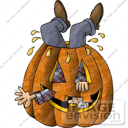 #18365 Man Stuck Upside Down in a Carved Halloween Pumpkin Clipart by DJArt