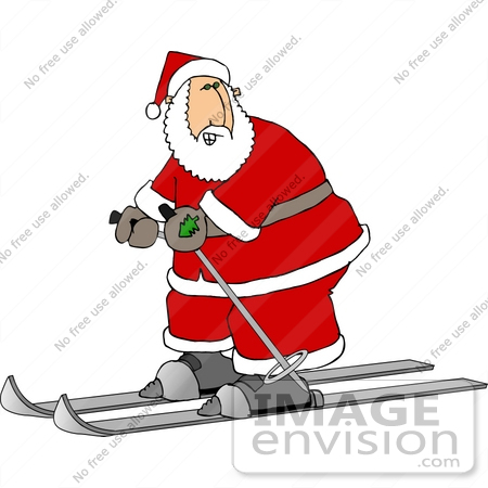 #18371 Santa Claus Skiing While Wearing His Red and White Suit Clipart by DJArt