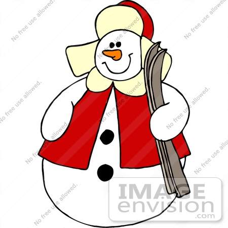 #18375 Christmas Snowman Carrying Skis Clipart by DJArt
