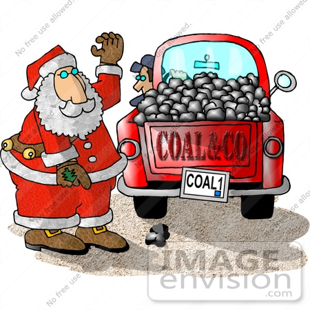 #18382 Santa Preparing a Load of Coal For Bad Boys and Girls on Christmas Clipart by DJArt