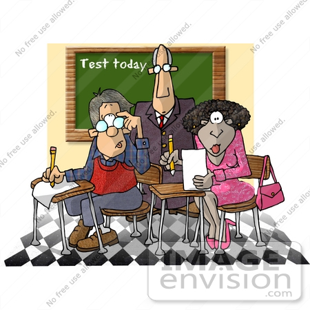 #18392 Middle Aged Male and Female College Students Completing Tests, Being Watched by a Professor Clipart by DJArt