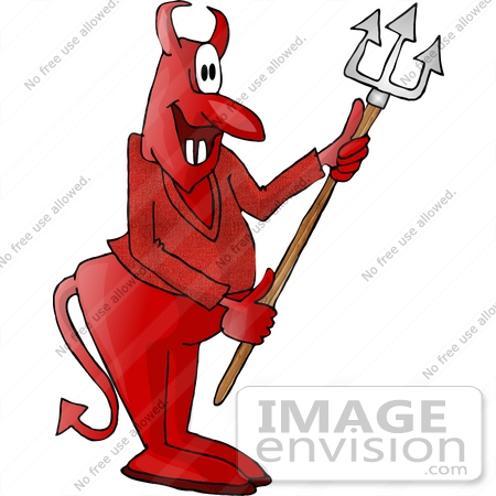 #18394 Evil Devil Smiling and Holding a Pitchfork Clipart by DJArt