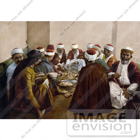 #18403 Photo of a Group of Israelite Men Eating, Mount Carmel, Holy Land, Israel by JVPD