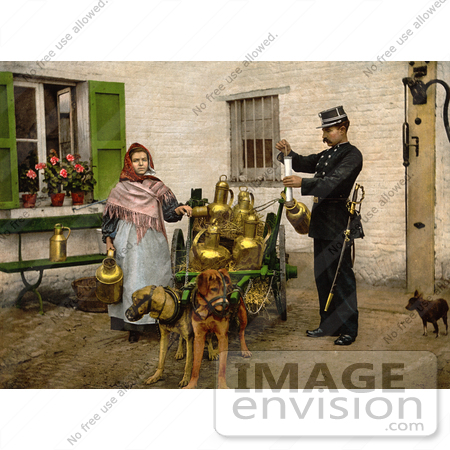 #18494 Photo of a Female Milk Vendor With Dogs, Brussels, Belgium by JVPD