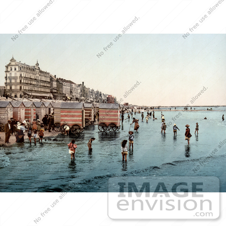 #18504 Photo of Hotels, People and Carts on the Beach at Blankenberghe, Belgium by JVPD