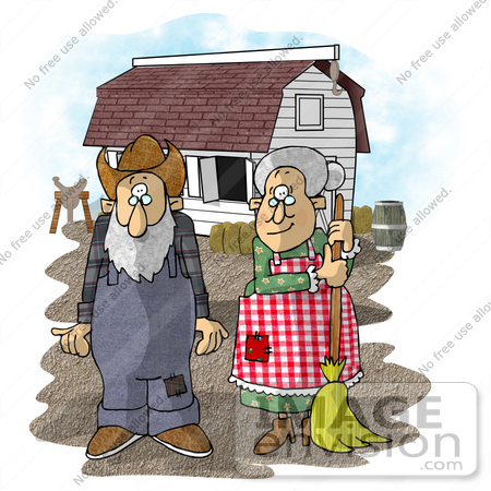 #18521 Senior Farmer Man and Wife by a Barn on a Farm Clipart by DJArt