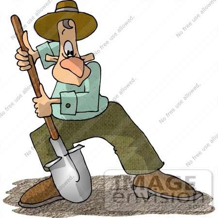 #18523 Caucasian Man Using a Shovel to Dig up Dirt Clipart by DJArt