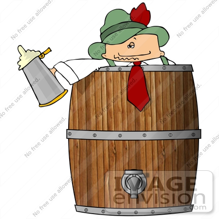 #18531 Man Celebrating Oktoberfest, in a Barrel Keg, Holding a Beer Stein Clipart by DJArt