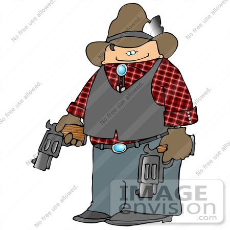 #18532 Cowboy Man Holding Two Pistils While Defending His Property Clipart by DJArt
