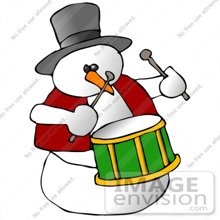 #1854 Clipart Ilustration of a Snowman Playing a Drum by DJArt