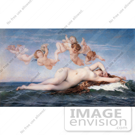 #18572 Photo of a Nude Woman Floating on Ocean Waves, Cherubs Above Her, The Birth of Venus by Alexandre Cabanel by JVPD