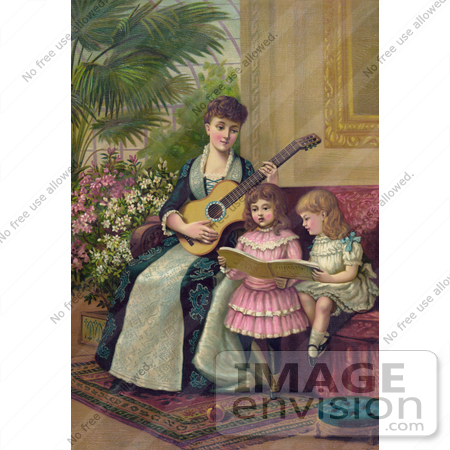 #18578 Photo of a Mother and Two Little Girls Singing a Christmas Carol by JVPD