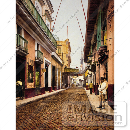 #18587 Photo of a Cobbled Street Scene and Stores in Havana, Cuba by JVPD