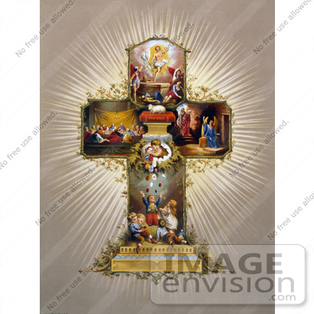 #18620 Photo of an Easter Cross With Scenes From the Bible and Children With Easter Eggs by JVPD
