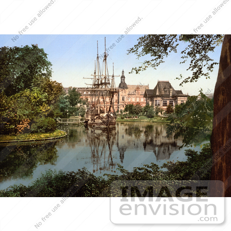 #18638 Photo of a Boat on a Pond at the H.C. Andersen Castle in Tivoli Gardens, Copenhagen, Denmark by JVPD