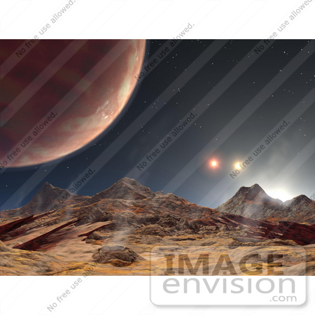 #18656 Stock Photo of a Moon in Orbit in a Triple Star System in the Constellation Cygnus by JVPD