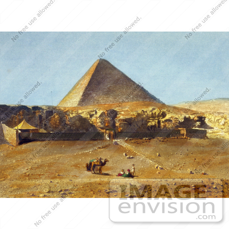 #18724 Photo of People and Camels Near the Great Pyramid of Giza (Khufus Pyramid, Pyramid of Khufu) in Giza, Cairo, Egypt by JVPD