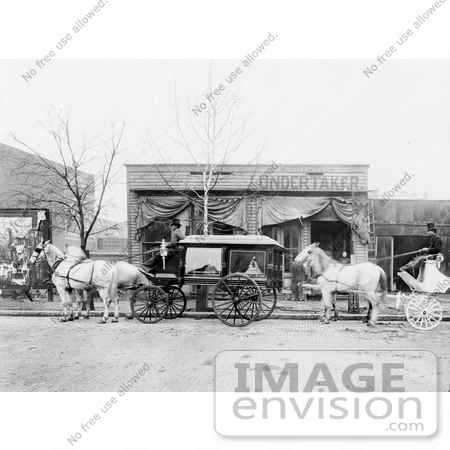 #18821 Photo of Horse Drawn Carriages and Hearses in Front of a Funeral Home by JVPD