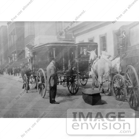 #18823 Photo of Horse Drawn Hearses Parked at a Funeral Parlor in NYC by JVPD