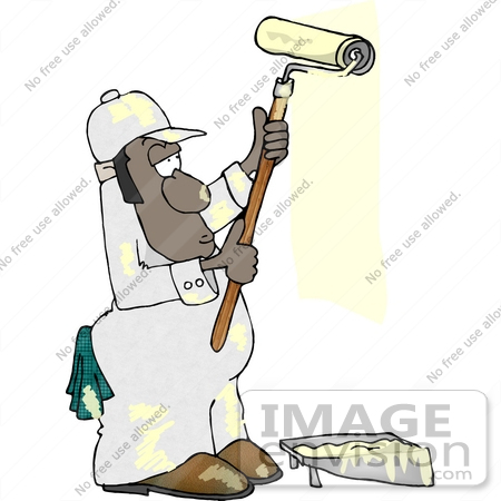 #18830 African American Man Using a Roller Brush While Painting Clipart by DJArt