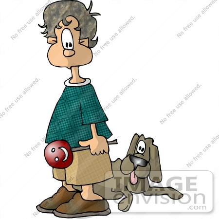 #18831 Boy Holding a Lolipop, Standing by His Dog Clipart by DJArt