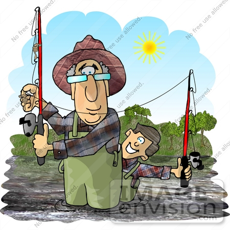 #18837 Grandfather Fishing With His Grandson Clipart by DJArt