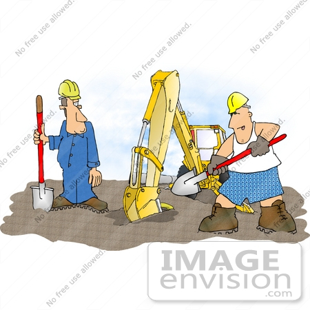 #18840 Man in Boxers and Tanktop Shoveling at a Construction Zone Clipart by DJArt