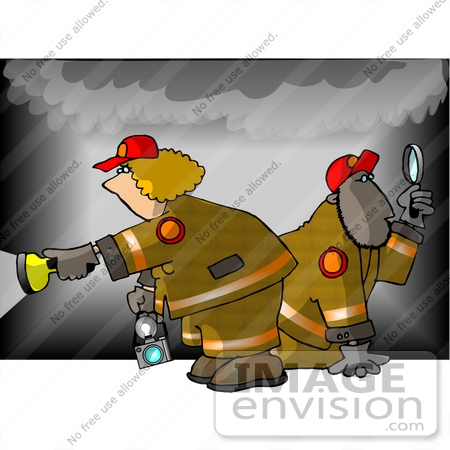 #18842 Male and Female Fire Investigators Searching After a Fire Clipart by DJArt