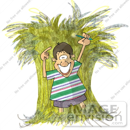 #18844 Boy Holding a Needle That he Found in a Haystack Clipart by DJArt