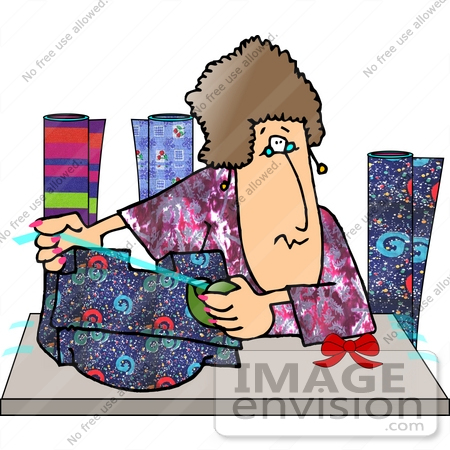 #18845 Christmas Gift Wrapper Woman With Papers and Bows Clipart by DJArt