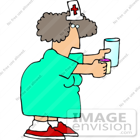 #18846 Nurse Woman Holding a Cup of Water and a Cup of Pills For a Patient Clipart by DJArt